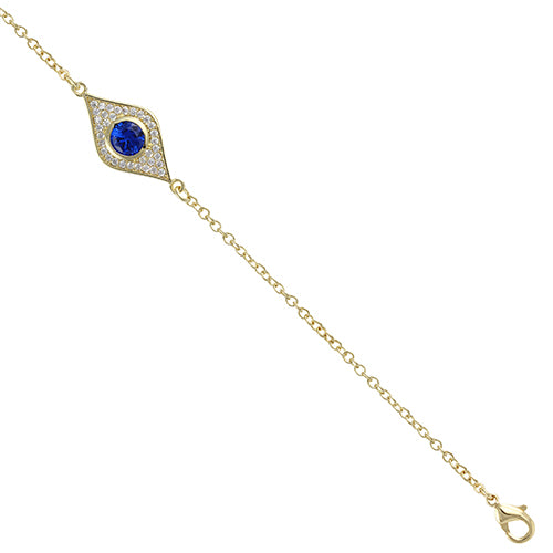 Desire bracelet with gold plating over brass, sapphire spinel & white cubic zirconia stones. 7.25"