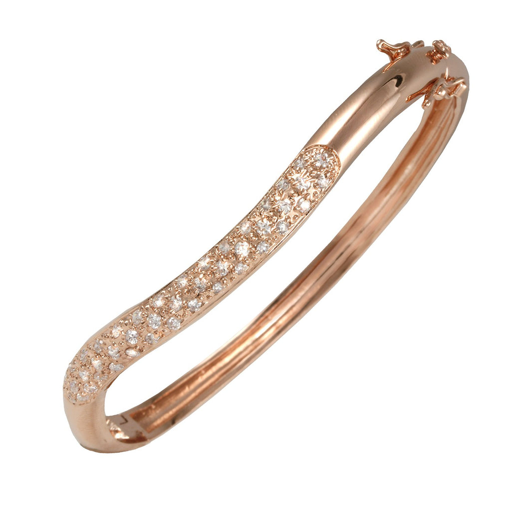 Enchanting bangle bracelet with rose gold plating over brass & white cubic zirconia stones