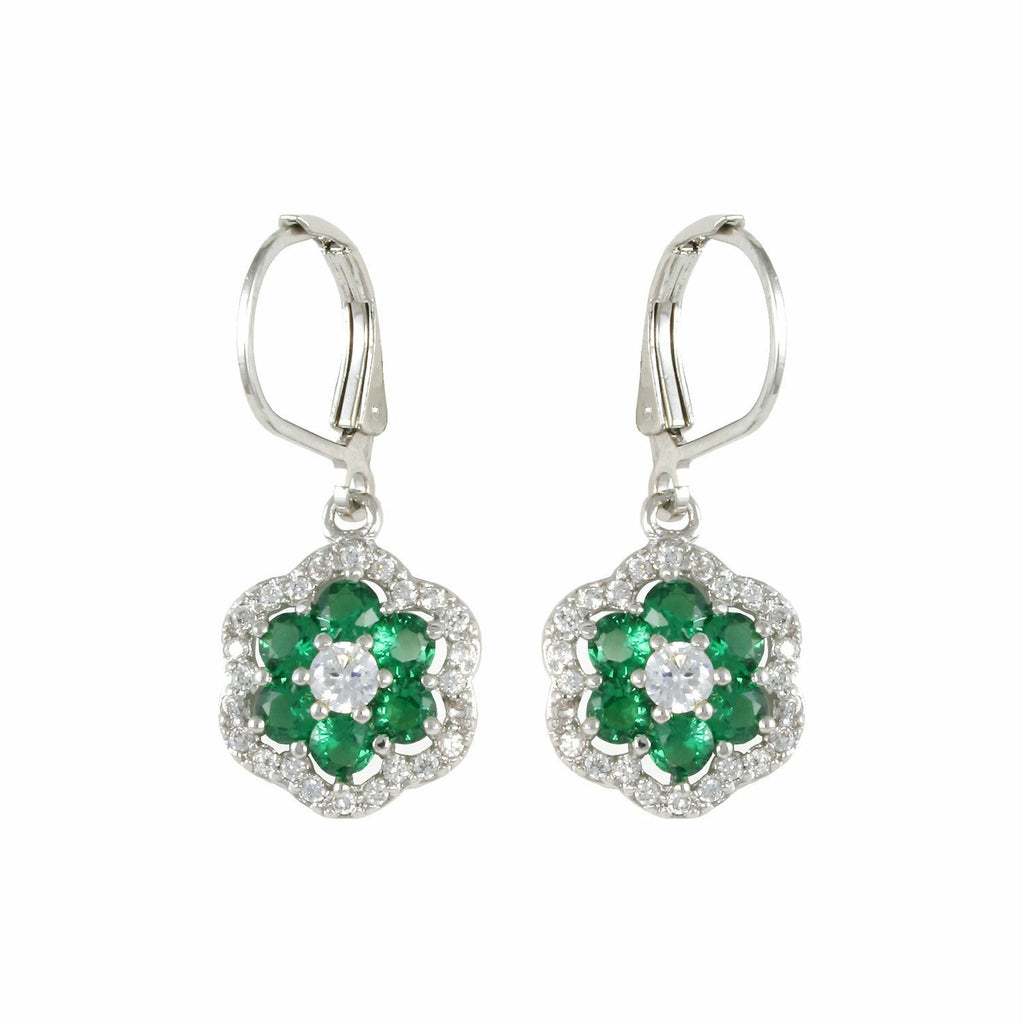 Fortunate earrings with rhodium plating over brass, emerald green spinel & white cubic zirconia  stones