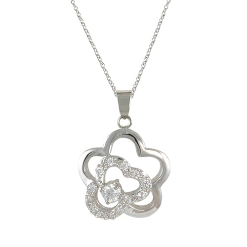 In High Spirits necklace with rhodium plating over brass & white cubic zirconia stones on 16"+3" cable chain