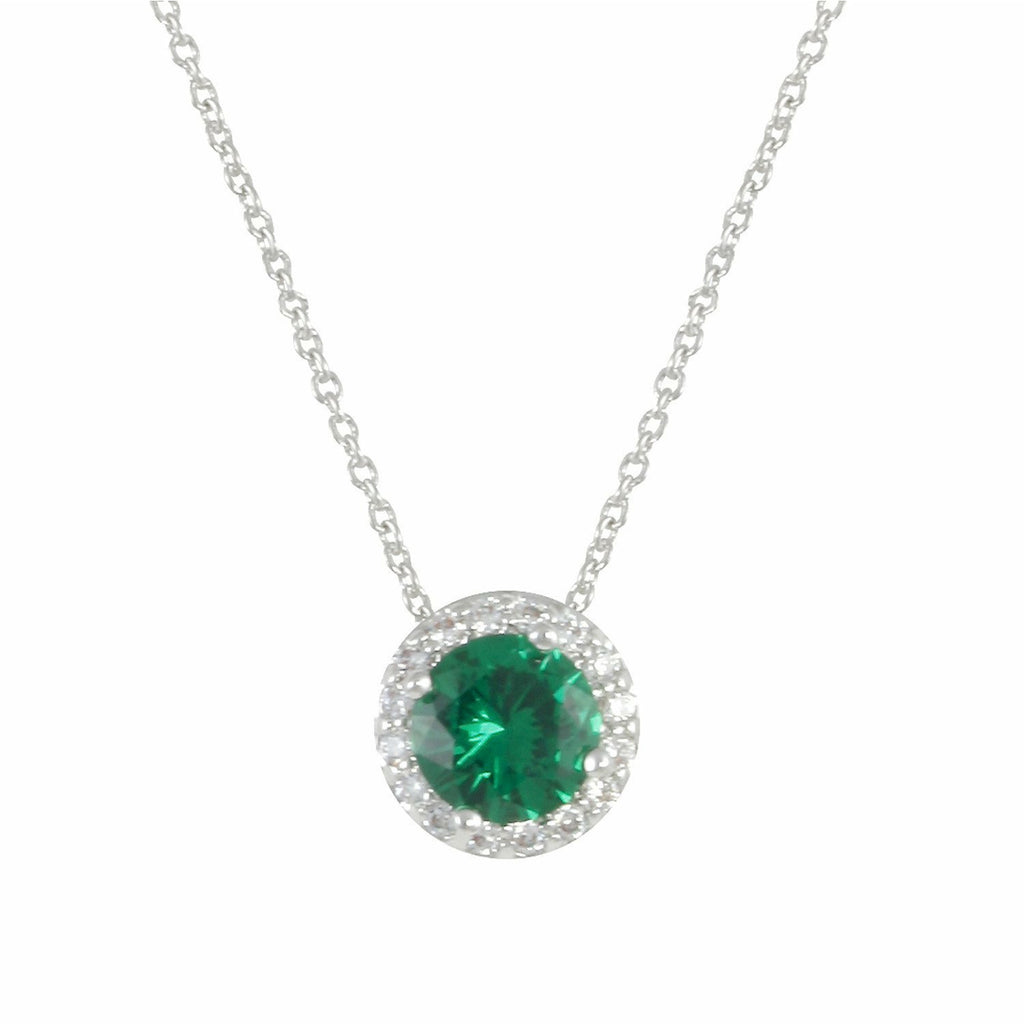 Forest necklace with rhodium plating over brass, emerald green spinel & white cubic zirconia stones on 16"+3" cable chain