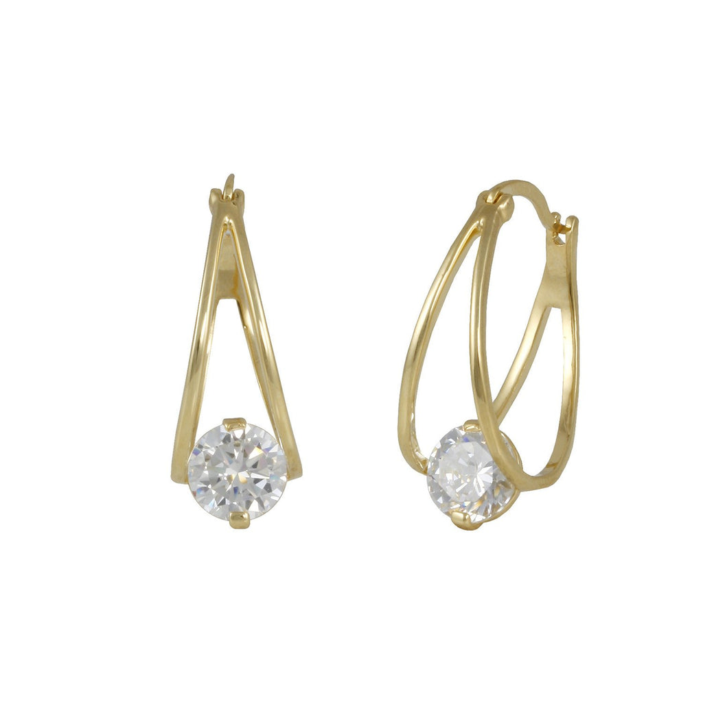 Gold Drop Of Life hoop earrings with gold plating over brass & white cubic zirconia stones