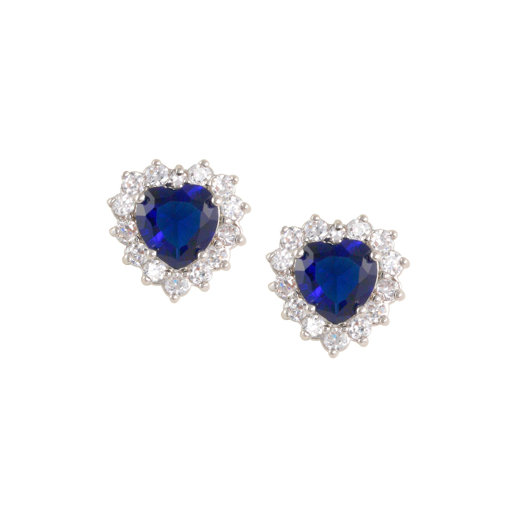 Regal pierced earrings with rhodium plating over brass, sapphire glass & cubic zirconia stones