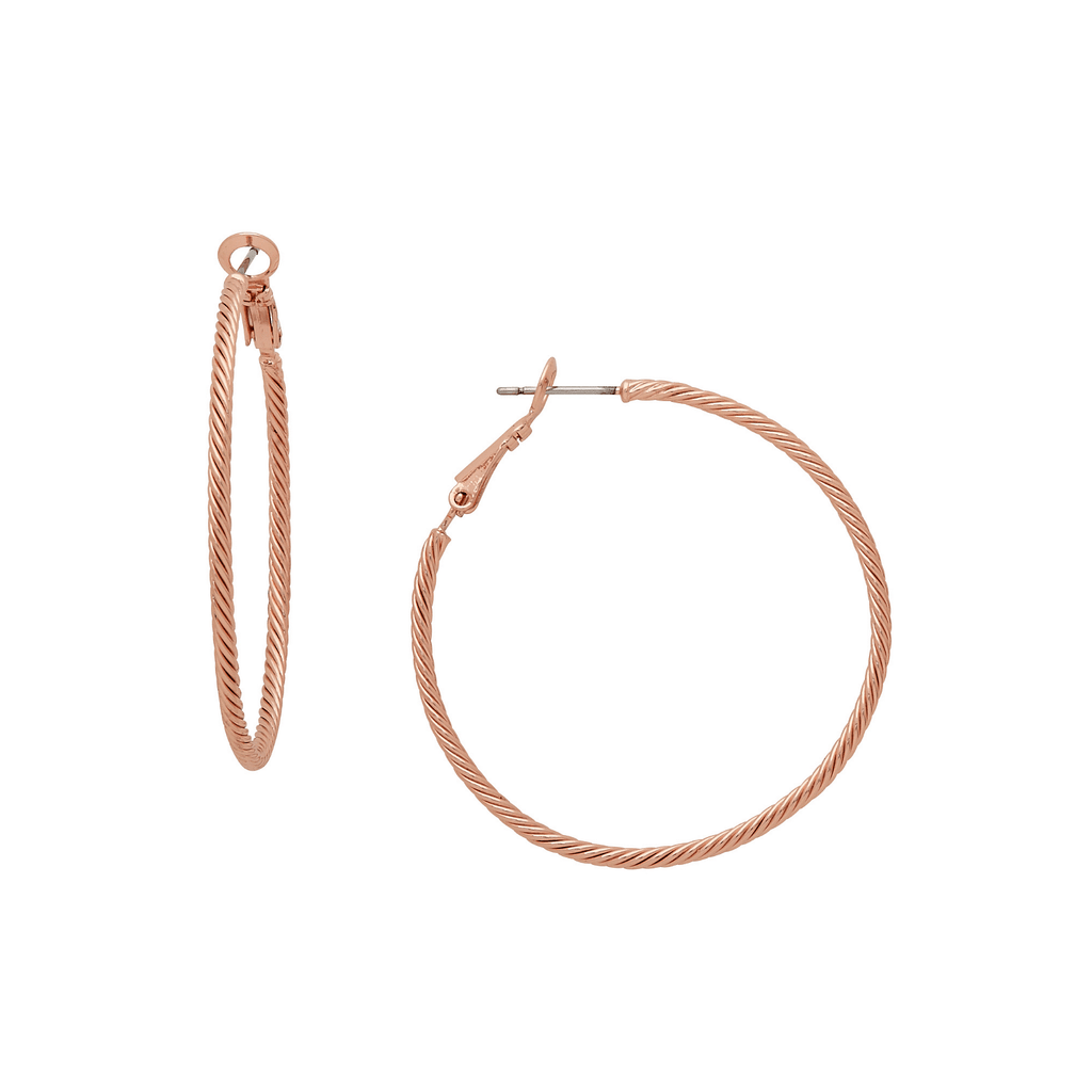rose gold amara hoop earrings with rose gold plating over brass
