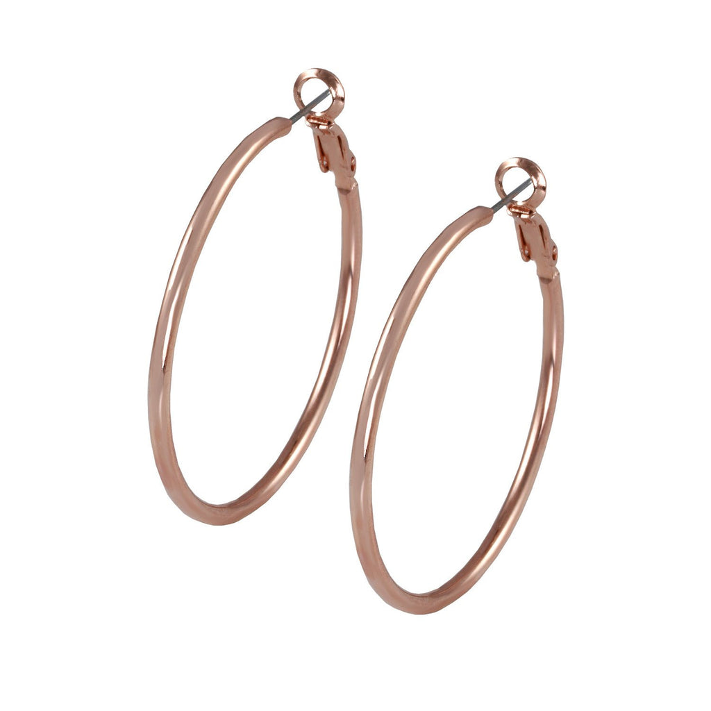 rose gold audrey hoop earrings with rose gold plating over brass