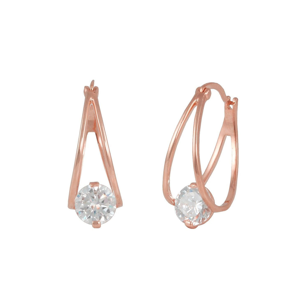 Rose Gold Drop Of Life hoop earrings with rose gold plating over brass & white cubic zirconia stones
