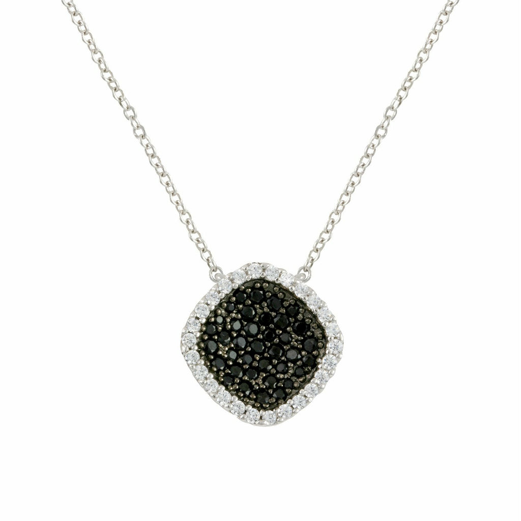 Audacious necklace with rhodium & black rhodium plating over brass, white & jet cubic zirconia stones on 16"+3" cable chain 