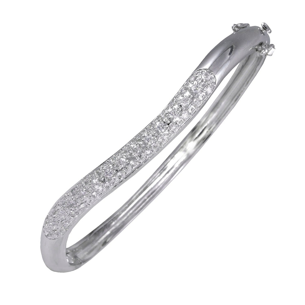 Splendor bangle bracelet with platinum/rhodium plating over brass & white cubic zirconia stones