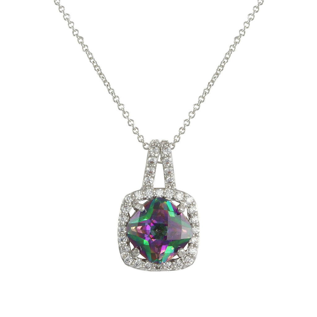 Blaze necklace with rhodium plating over brass,  mystic fire topaz & white cubic zirconia stones on 16"+3" cable chain