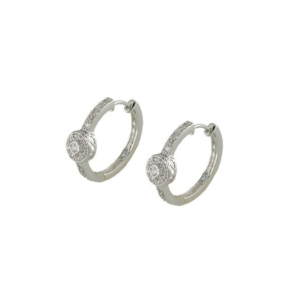 Blissful hoop earrings with rhodium plating over brass & white cubic zirconia stones