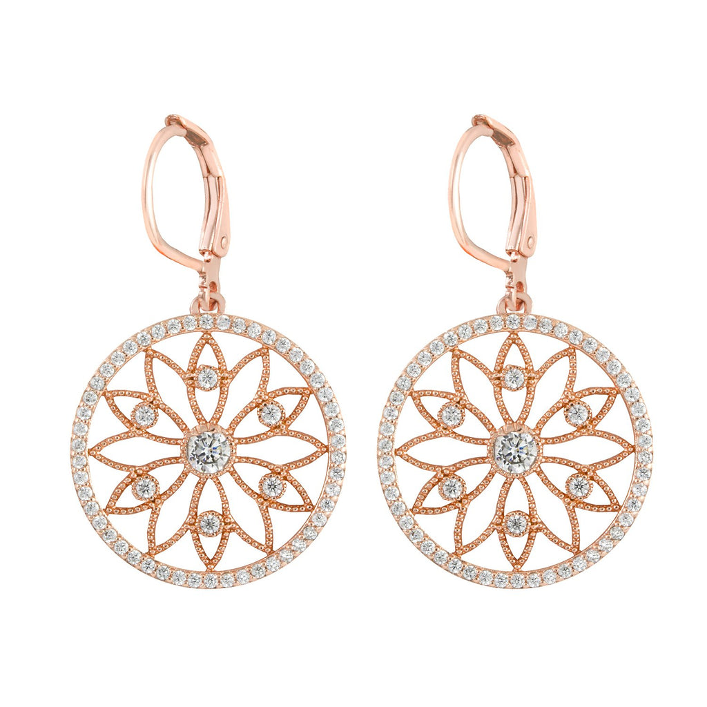 Blossom earrings with rose gold plating over brass & white cubic zirconia stones