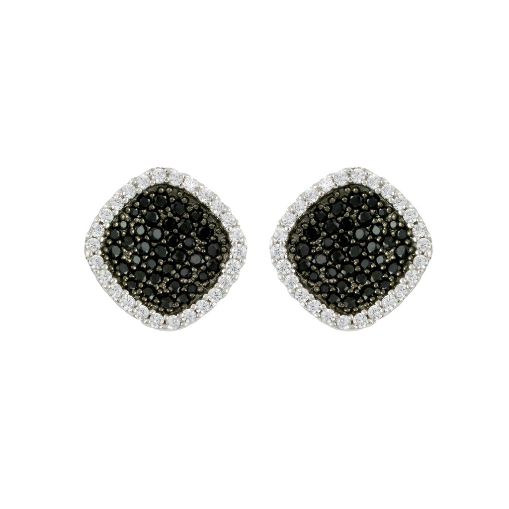 Brave earrings with rhodium & black rhodium plating over brass, jet & white cubic zirconia stones