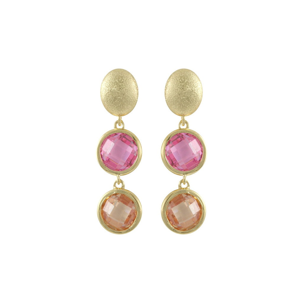Bubbles earrings with matte gold plating over brass & multicolor cubic zirconia stones