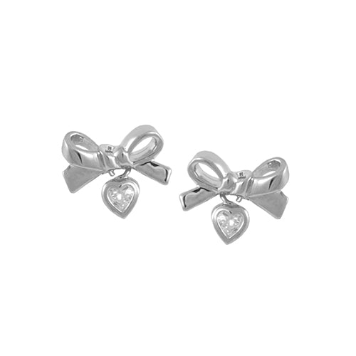 Care pierced earrings with rhodium plating over brass & white cubic zirconia stones