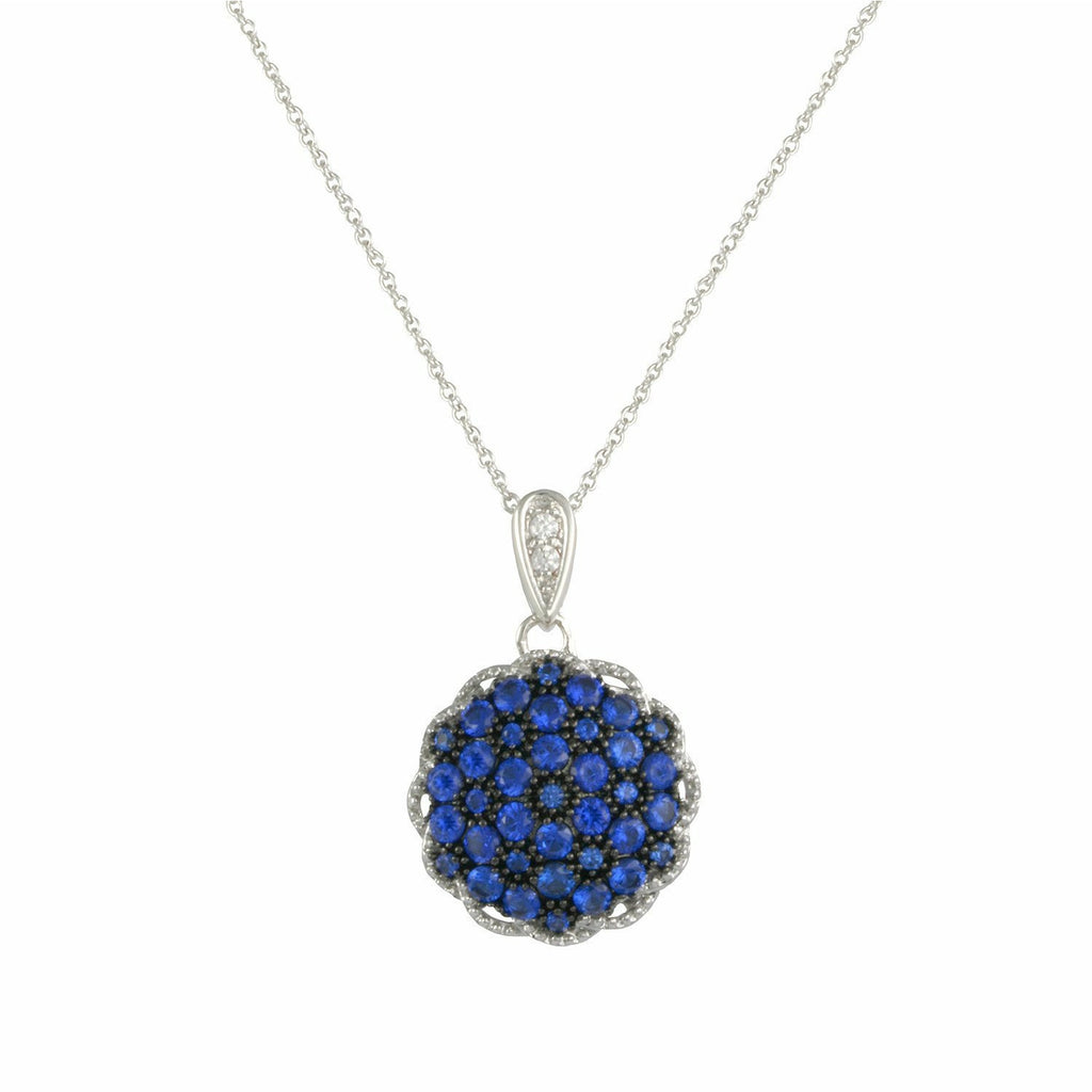 Cobalt necklace with rhodium & black rhodium plating over brass & sapphire spinel stones on 16"+3" cable chain 