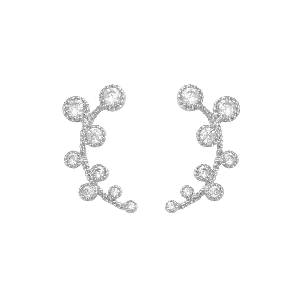 Conquest earring with rhodium plating over brass & white cubic zirconia stones