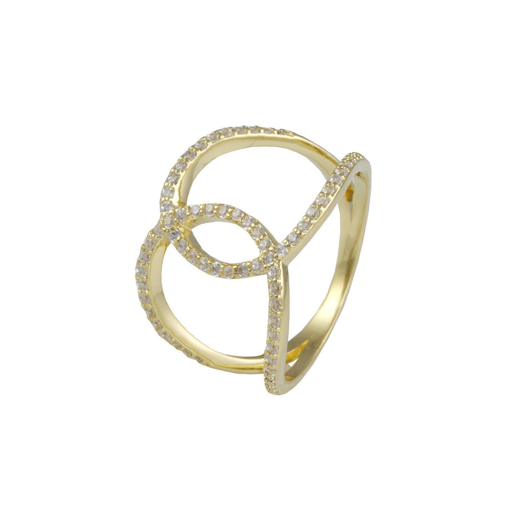 Crossroads ring with gold plating over brass & white cubic zirconia stones