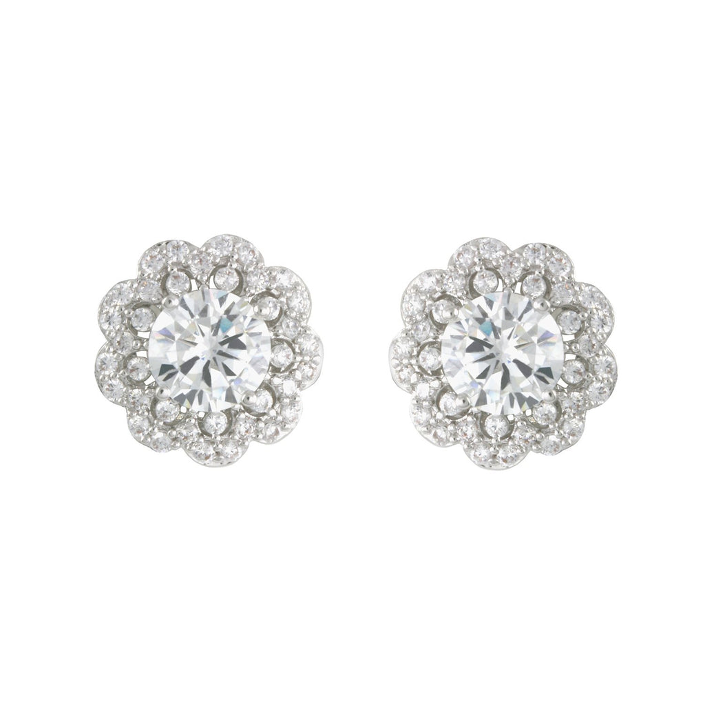 Deluxe earrings with rhodium plating over brass & white cubic zirconia stones