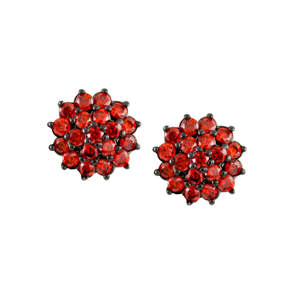 Flaming earrings with rhodium & black rhodium plating  over brass & garnet cubic zirconia stones