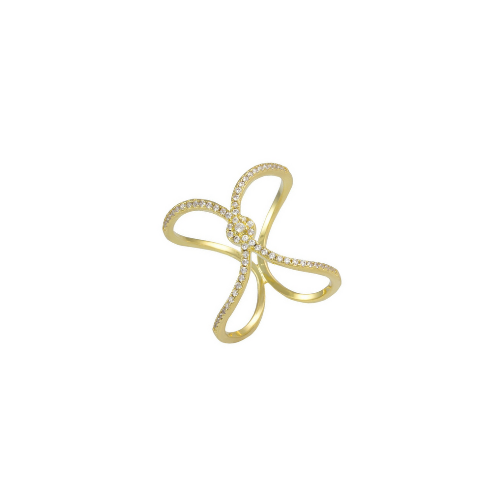 Gold ring with rhodium plating over brass & white cubic zirconia stones. Sizes: 5-10
