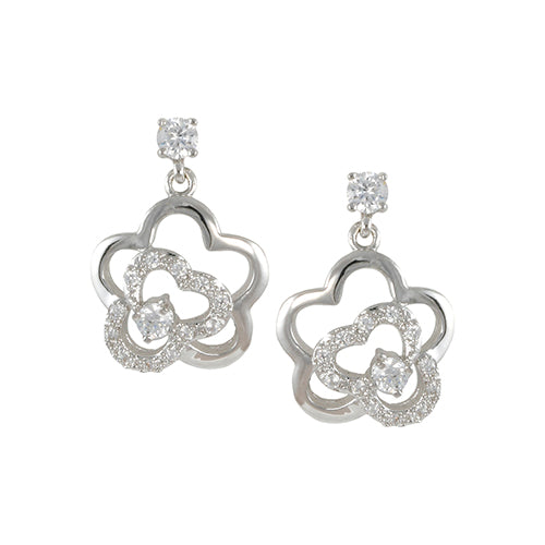 Happiness earrings with rhodium plating over brass & white cubic zirconia stones