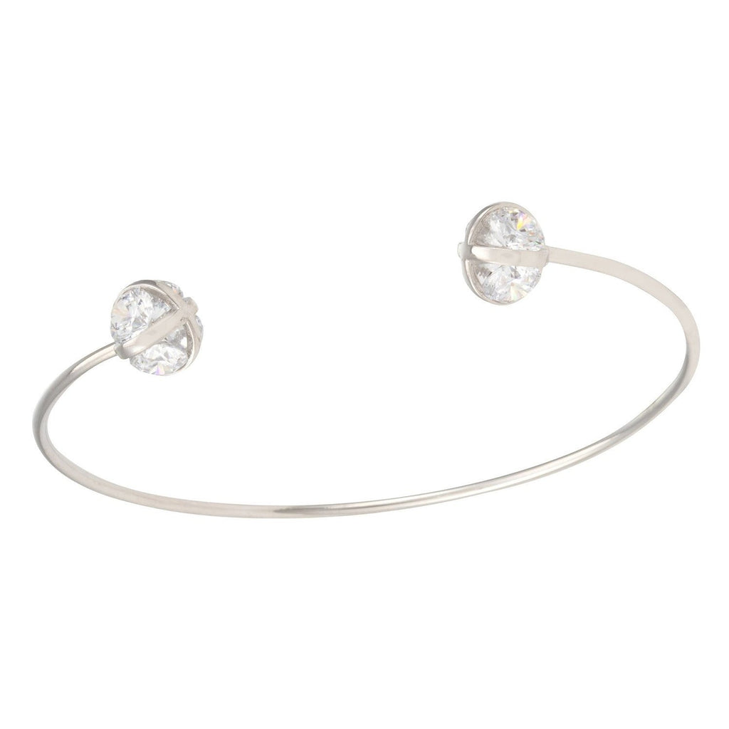 Illusion bangle bracelet with platinum/rhodium plating & round white cubic zirconia stones