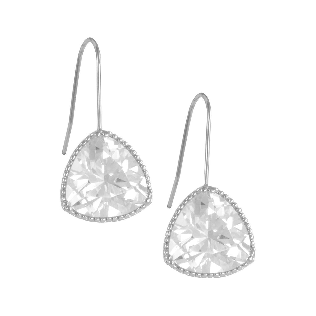 Intrigue earrings with rhodium plating over brass & white cubic zirconia stones