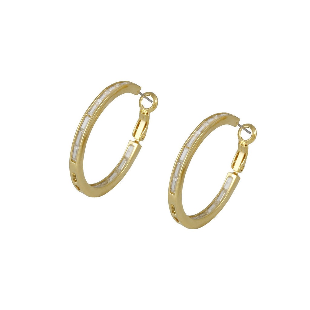 Lavish hoop earrings with gold plating over brass & white cubic zirconia stones