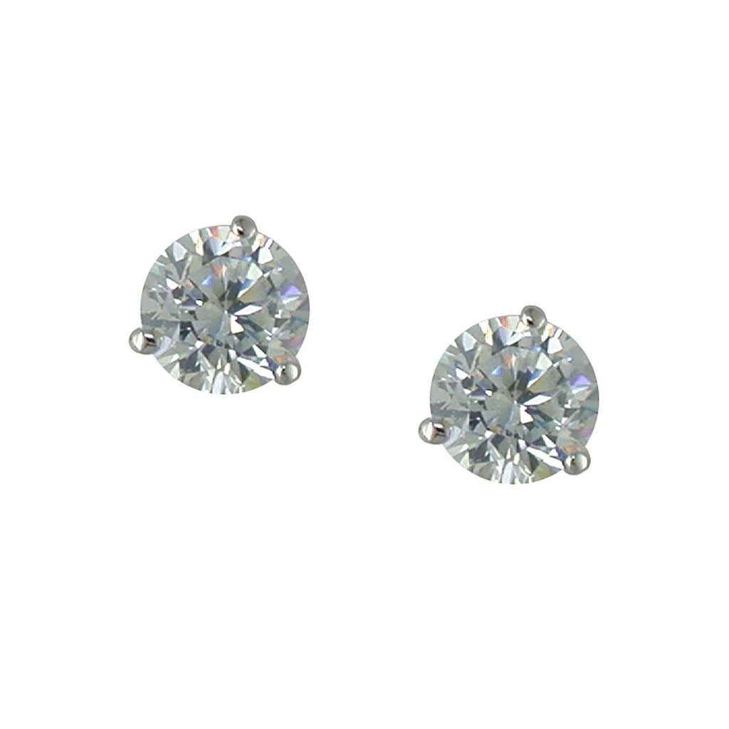 Martini stud earrings with rhodium plating over brass & white cubic zirconia stones