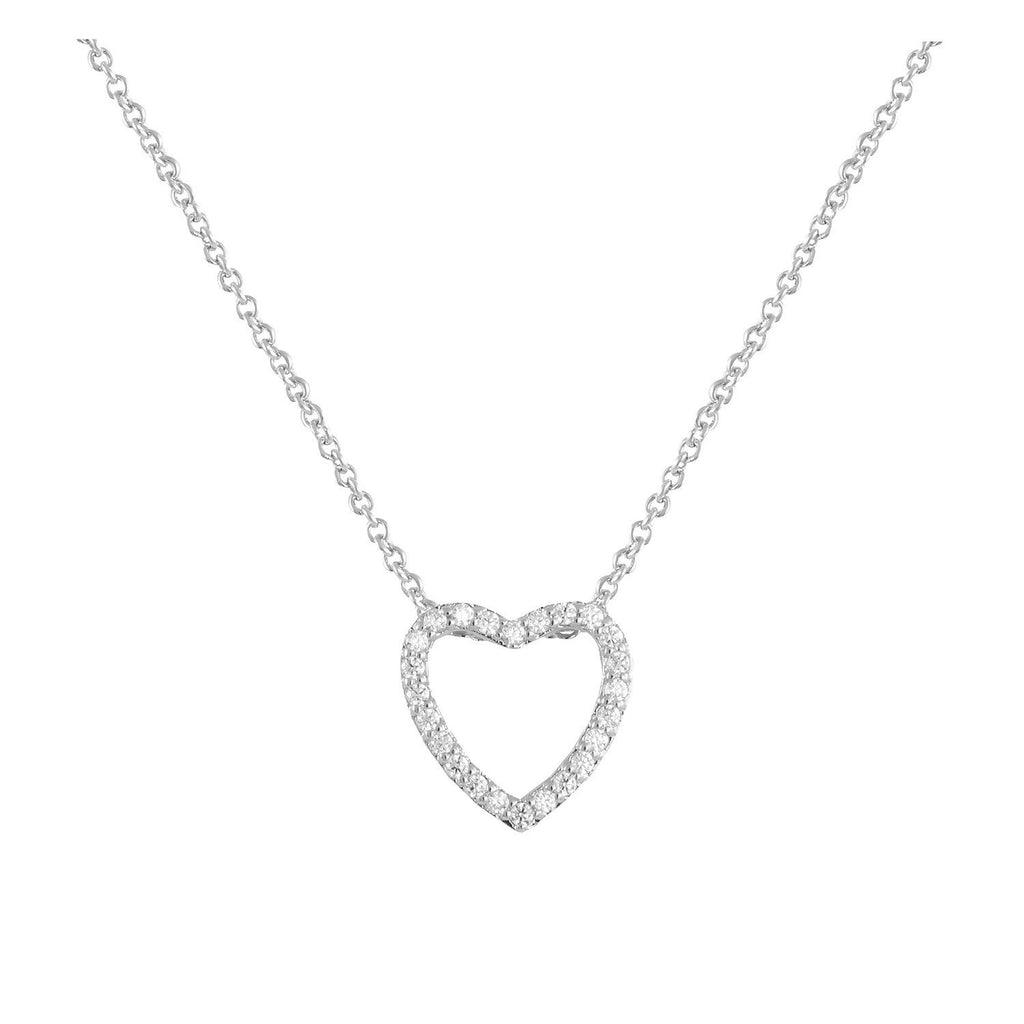 Mini Heart necklace with rhodium plating over brass & white cubic zirconia stones on 16"+3" cable chain