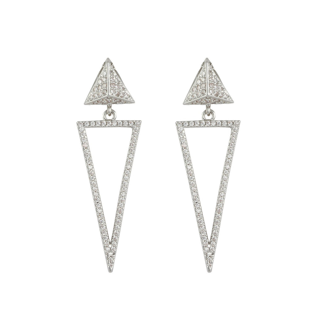 Rock My World earrings with rhodium plating over brass & white cubic zirconia stones