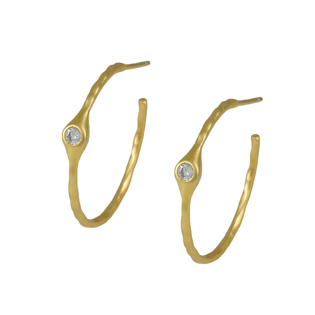 Solid hoop earring with matte gold plating over brass &  white cubic zirconia stones