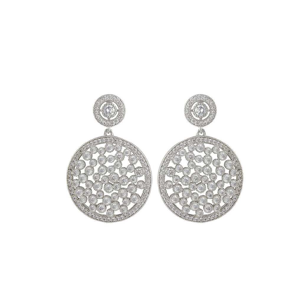 Spell earrings with rhodium plating over brass & white cubic zirconia stones
