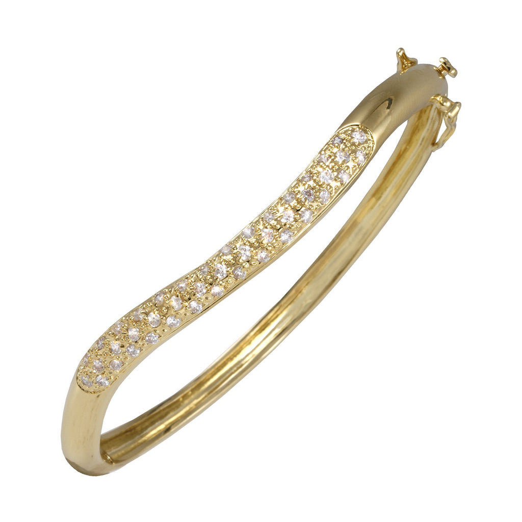 Splendor bangle bracelet with gold plating over brass & white cubic zirconia stones
