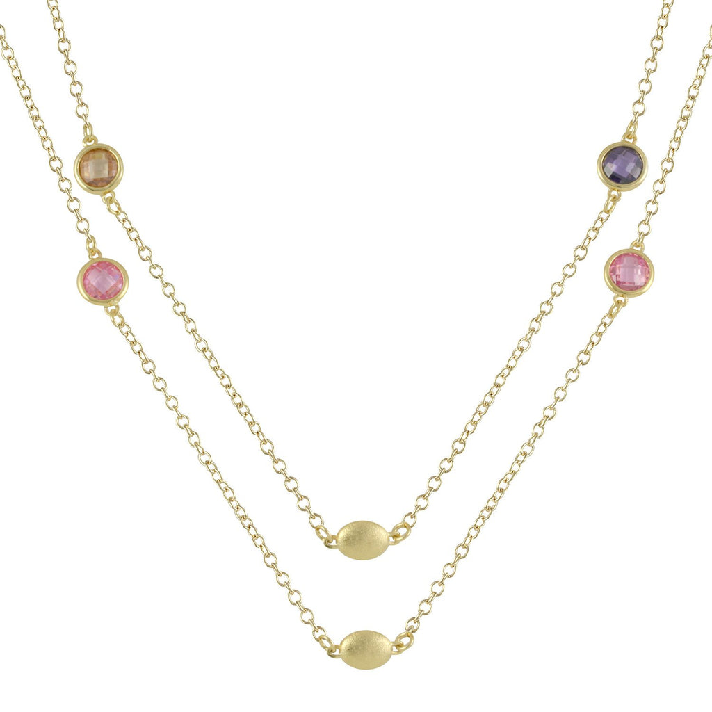 Sprinkles necklace with gold plating over brass & multicolor cubic zirconia stones on 30"+3" cable chain