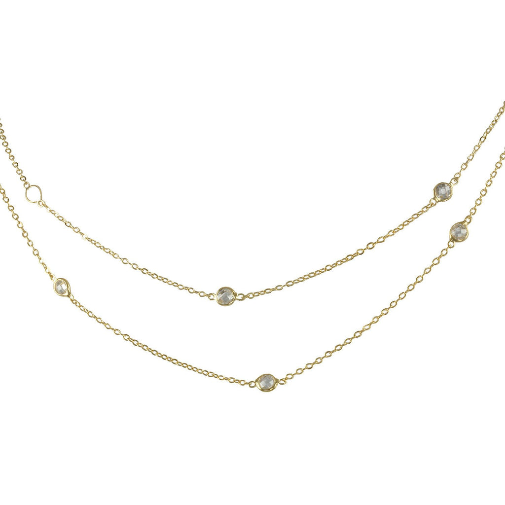 Step By Step necklace with gold plating over brass & white cubic zirconia stones on 16"+3" cable chain