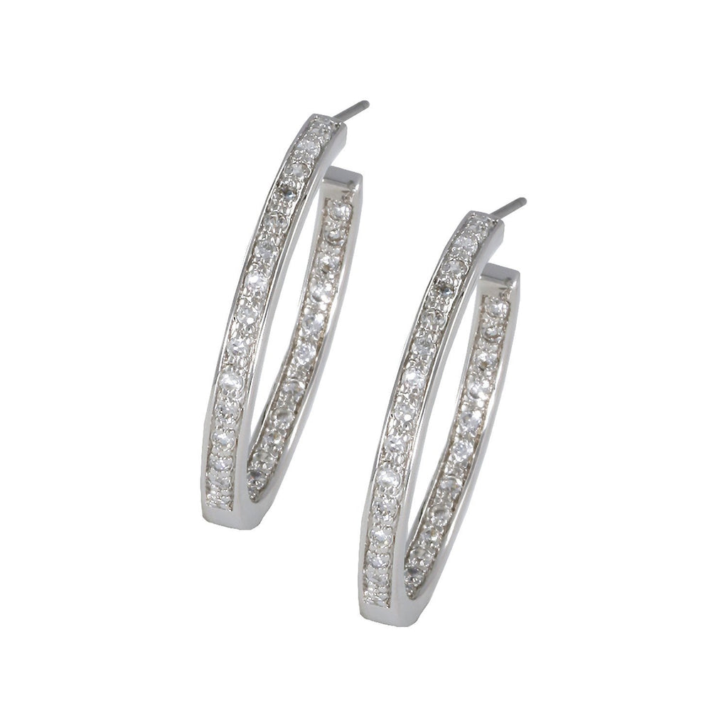 Stylish hoop earrings with rhodium plating over brass & white cubic zirconia stones