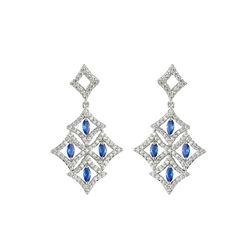 Sumptuous earrings with rhodium plating over brass, sapphire spinel & white cubic zirconia stones