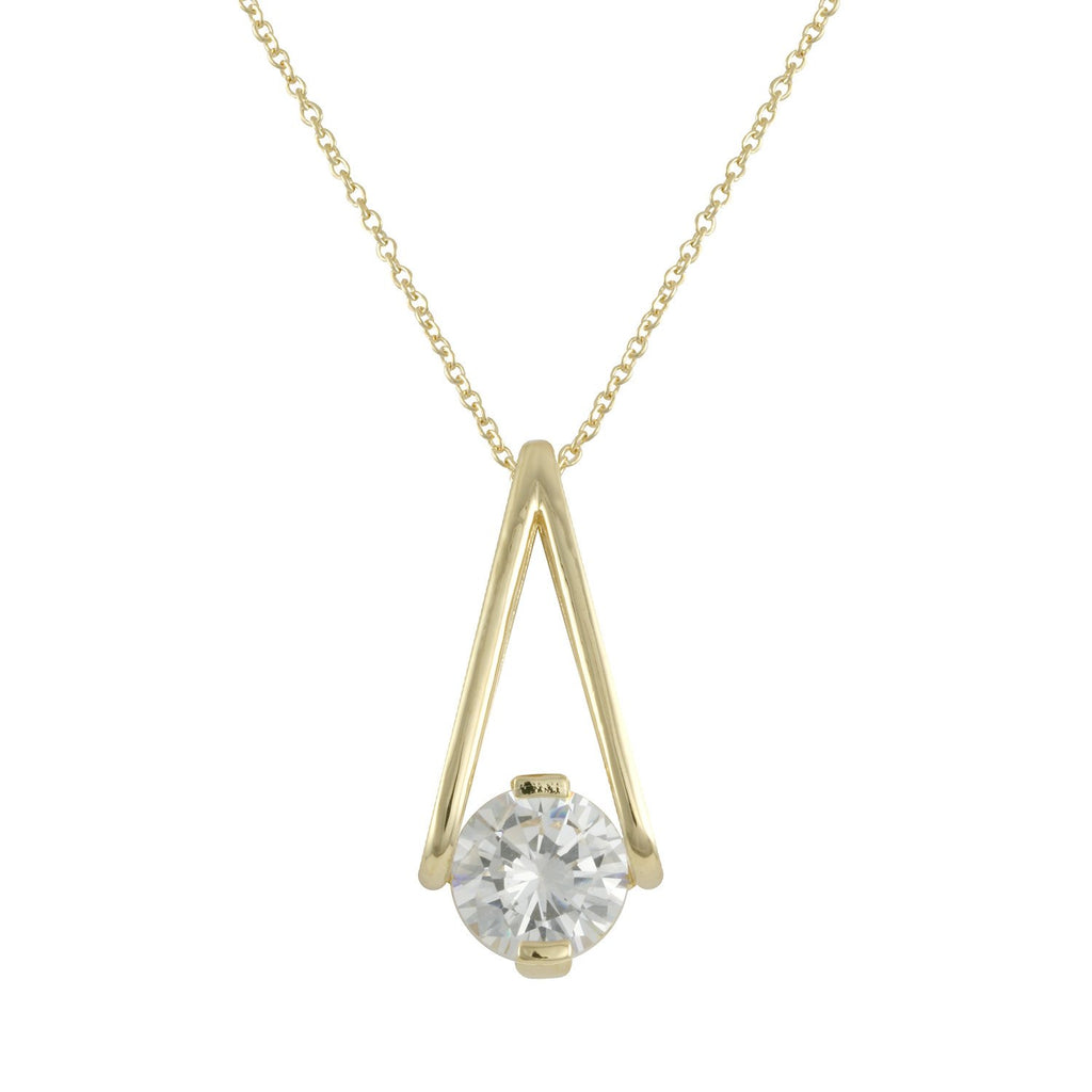 Sunrise necklace with gold plating over brass & white cubic zirconia stones on 16"+3" cable chain