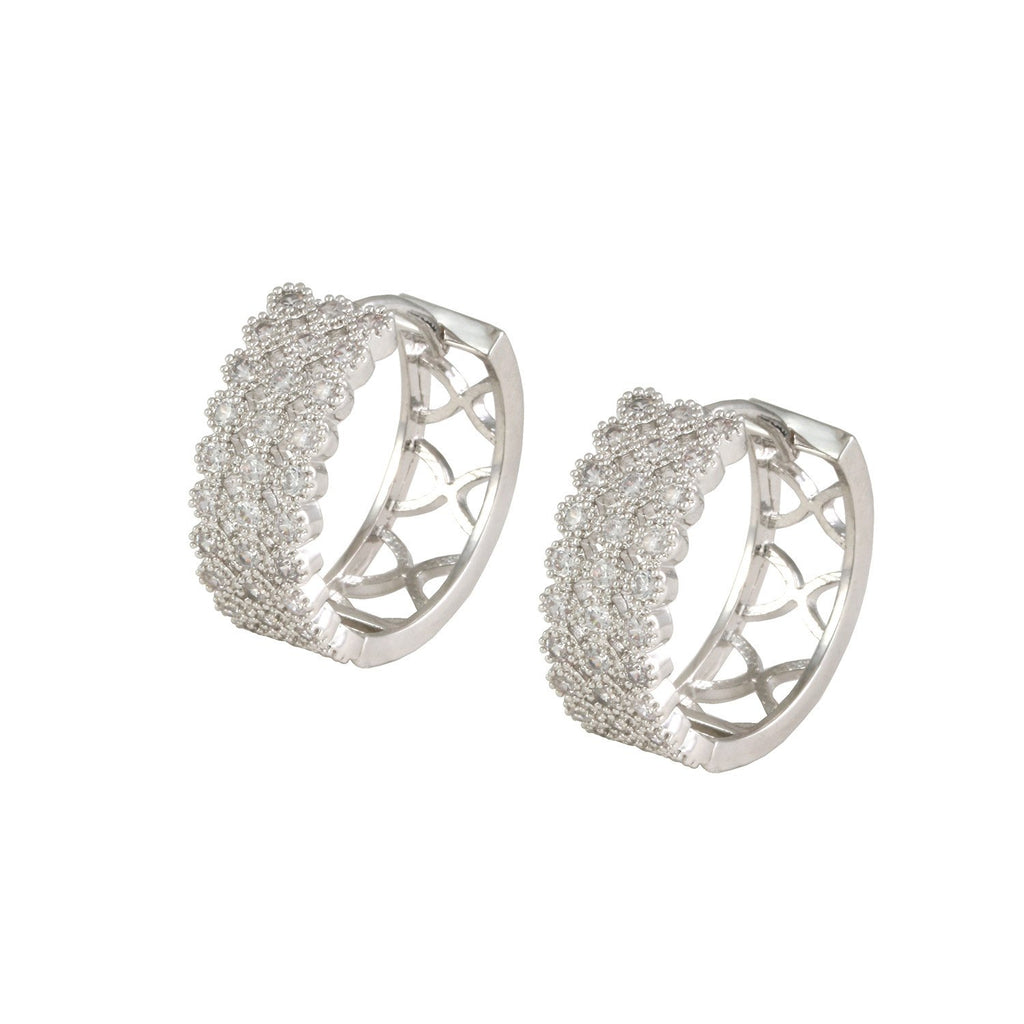 Swanky hoop earrings with rhodium plating over brass & cubic zirconia stones