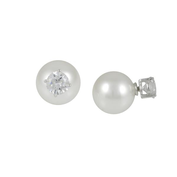 Timeless earrings with rhodium plating over brass & white cubic zirconia & faux pearl stones