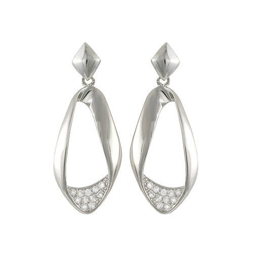 Twist earrings with rhodium plating over brass & white cubic zirconia stones