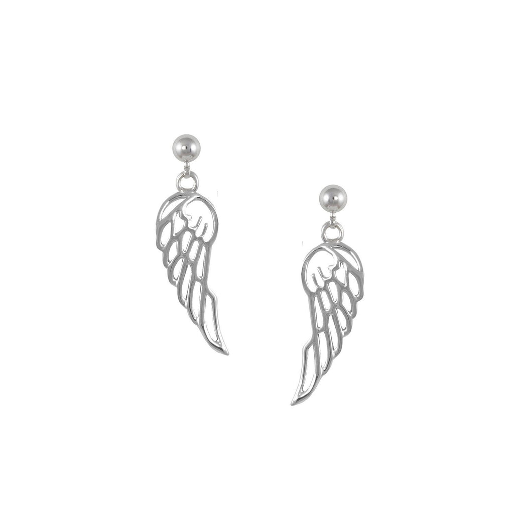 Under My Wing earrings with rhodium plating over brass
