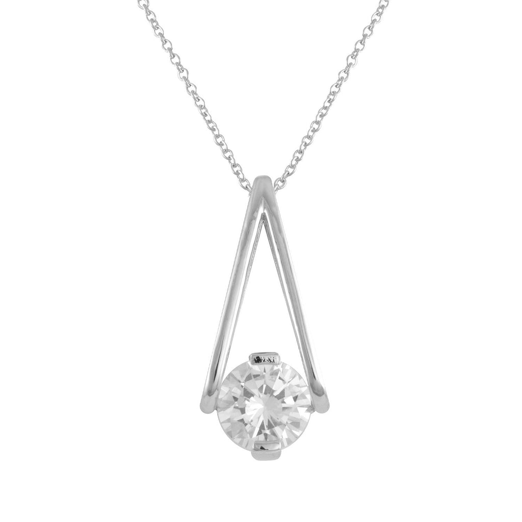 Venus necklace with rhodium plating over brass & white cubic zirconia stones on 16"+3" cable chain