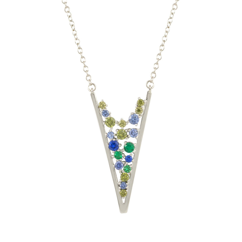 Vivacious necklace with rhodium plating over brass & multicolor cubic zirconia stones on 18"+3" cable chain