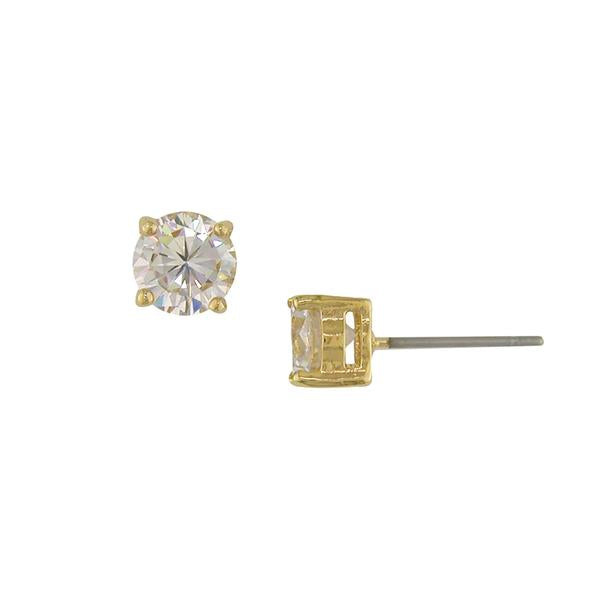 Amor stud earrings with gold plating over brass & white cubic zirconia stones