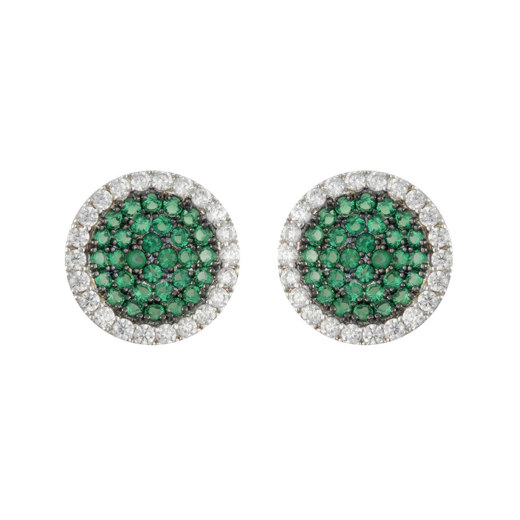 Haute pierced earrings with rhodium & black rhodium plating over brass & emerald green spinel stones