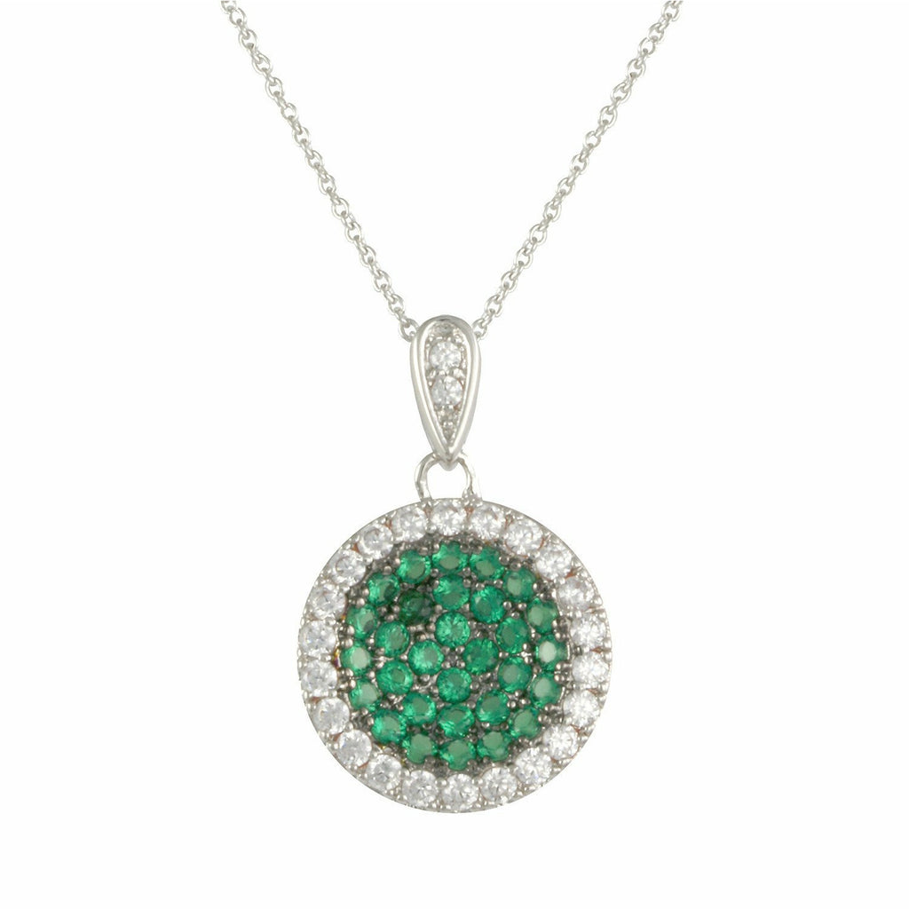 Haute necklace with rhodium & black rhodium plating over brass & emerald green spinel stones on 16"+3" cable chain