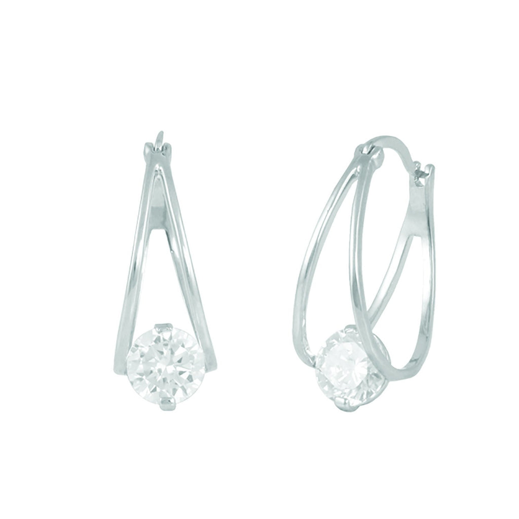 Silver Drop of Life Hoop Earrings with rhodium/platinum plating over brass & white cubic zirconia stones