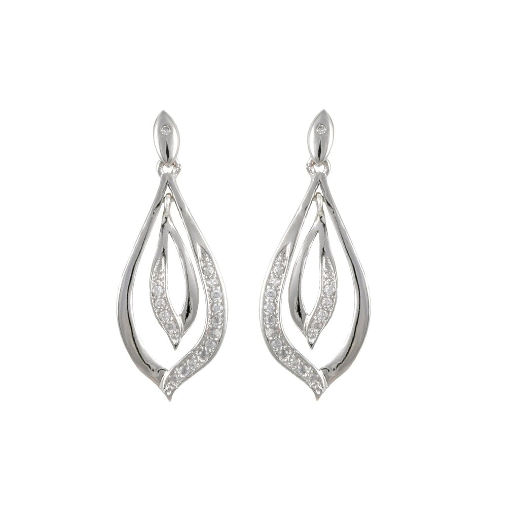 Silver Vera pierced earrings with rhodium/platinum  plating over brass & white cubic zirconia stones